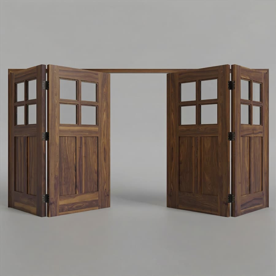 black walnut bifolding doors on plain background