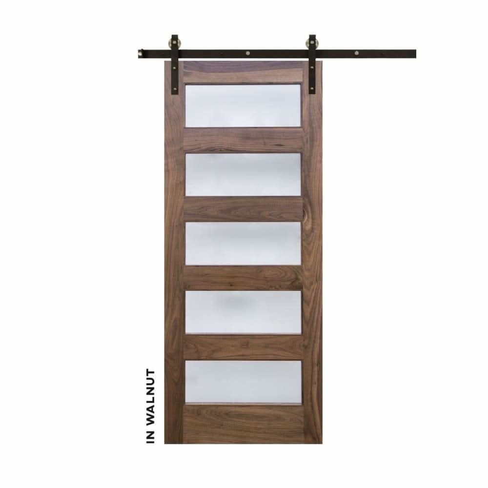 Five Panel modern Sliding Barn Door with Glass - Sliding Barn Door Hardware by RealCraft
