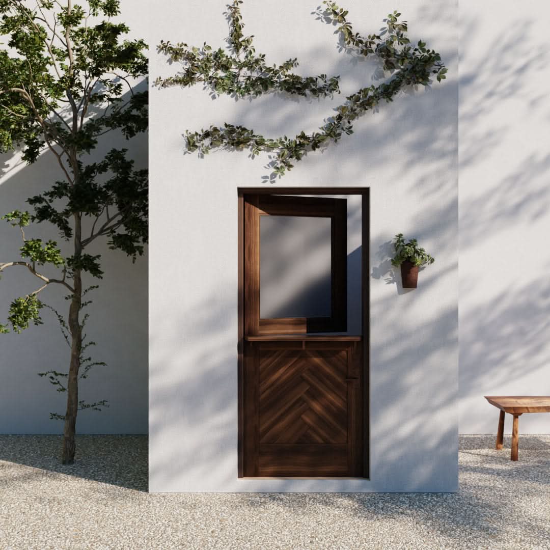 Herringbone Dutch door with shelf and jamb in black walnut