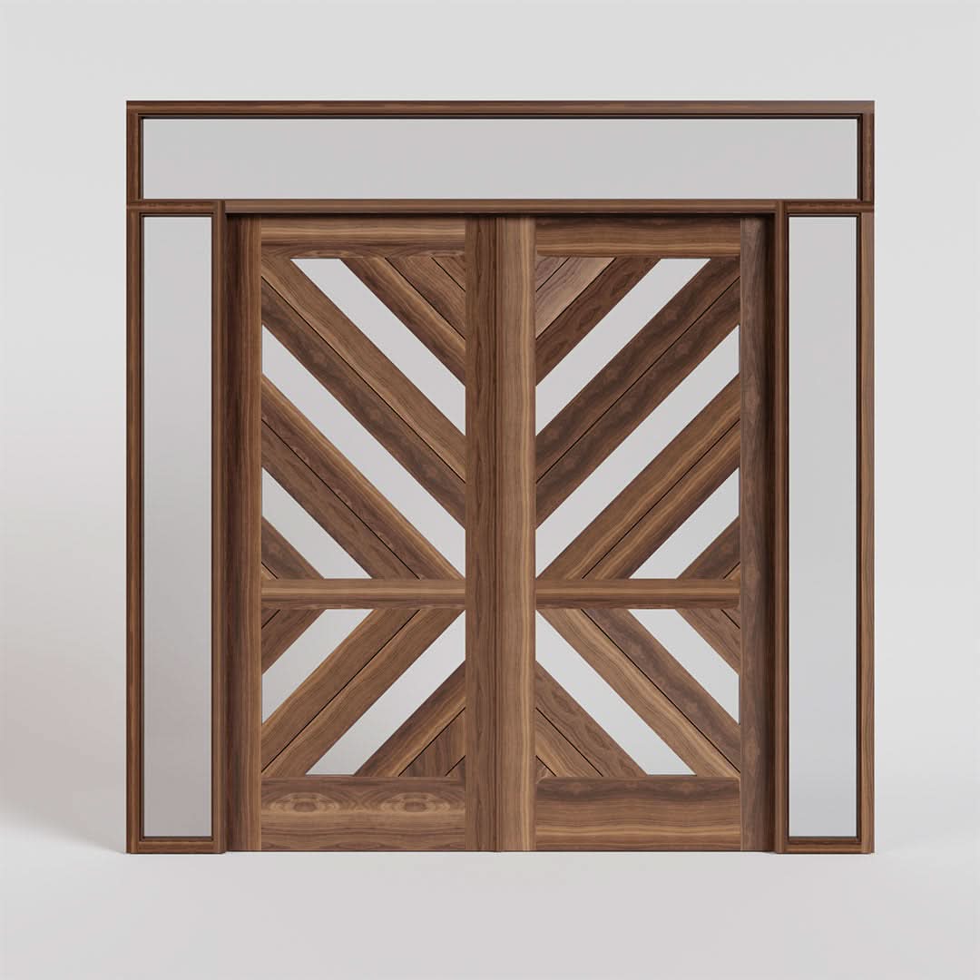 Walnut Wood Monarch Modern Double Front Doors with sidelights