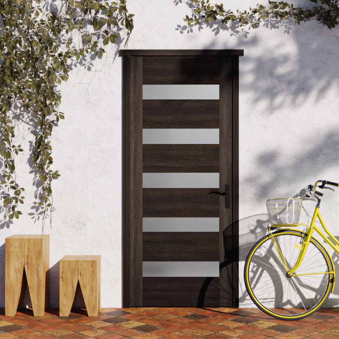 Narrow Five Panel Modern Glass Exterior Door