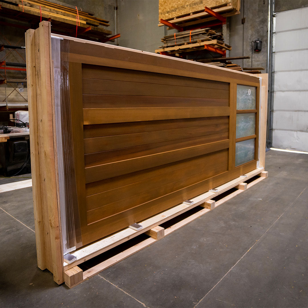 A created barn door waiting to be shipped