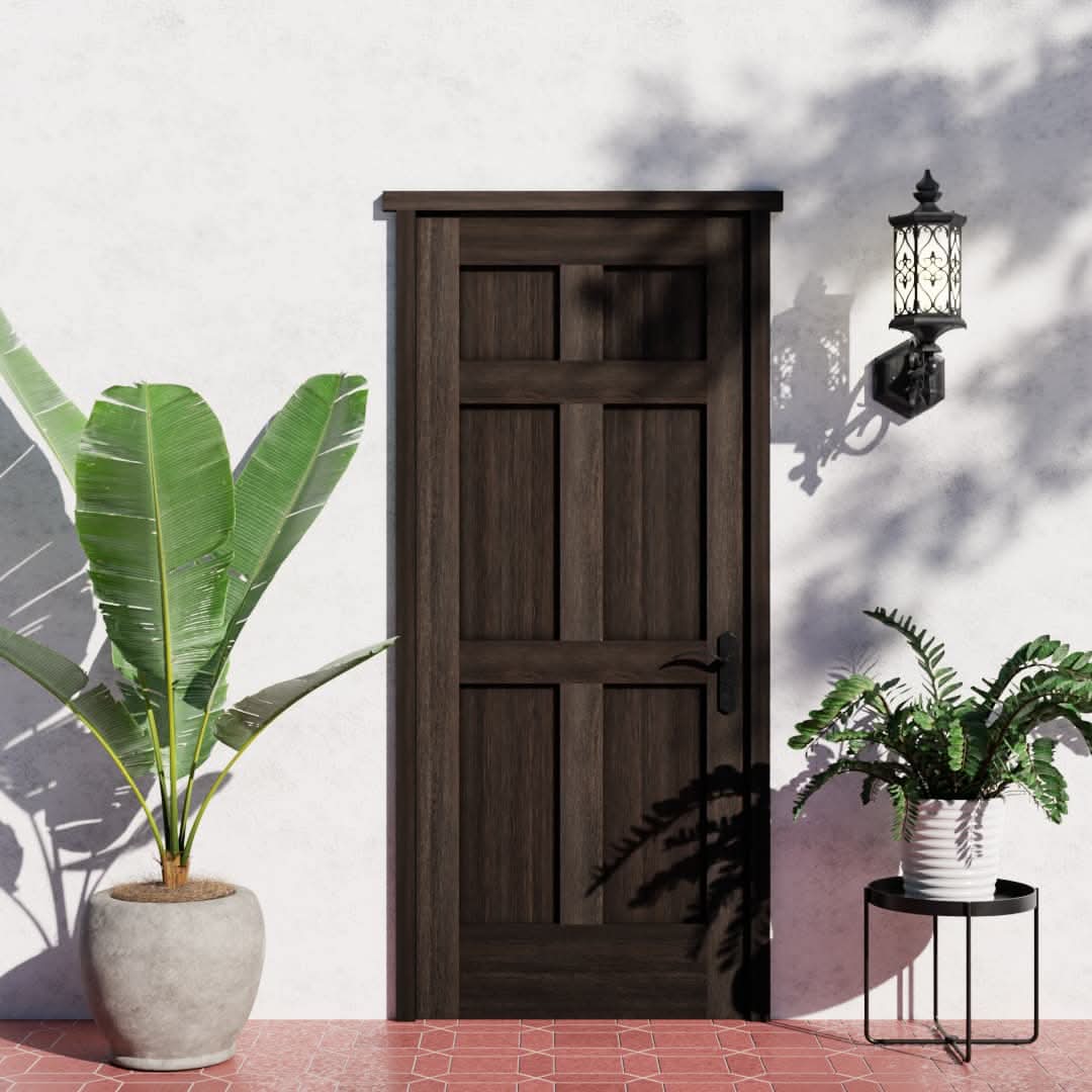 Mid-Century Modern 6 Panel Solid Wooden Front Door